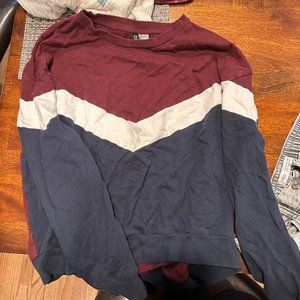 Maroon, white, navy blue crew neck